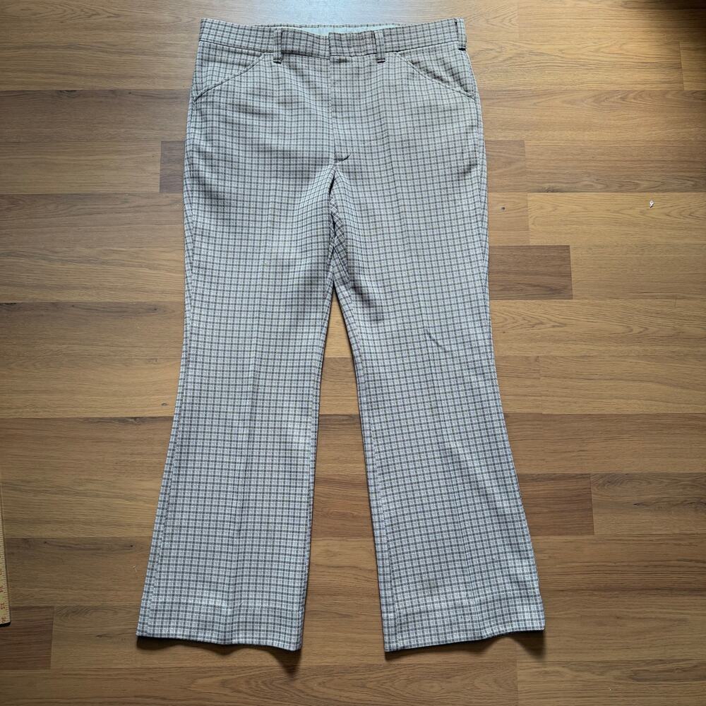 Men's Vintage 70's Montgomery Ward Brown Plaid Western Slacks Pants Sz 36 x 30